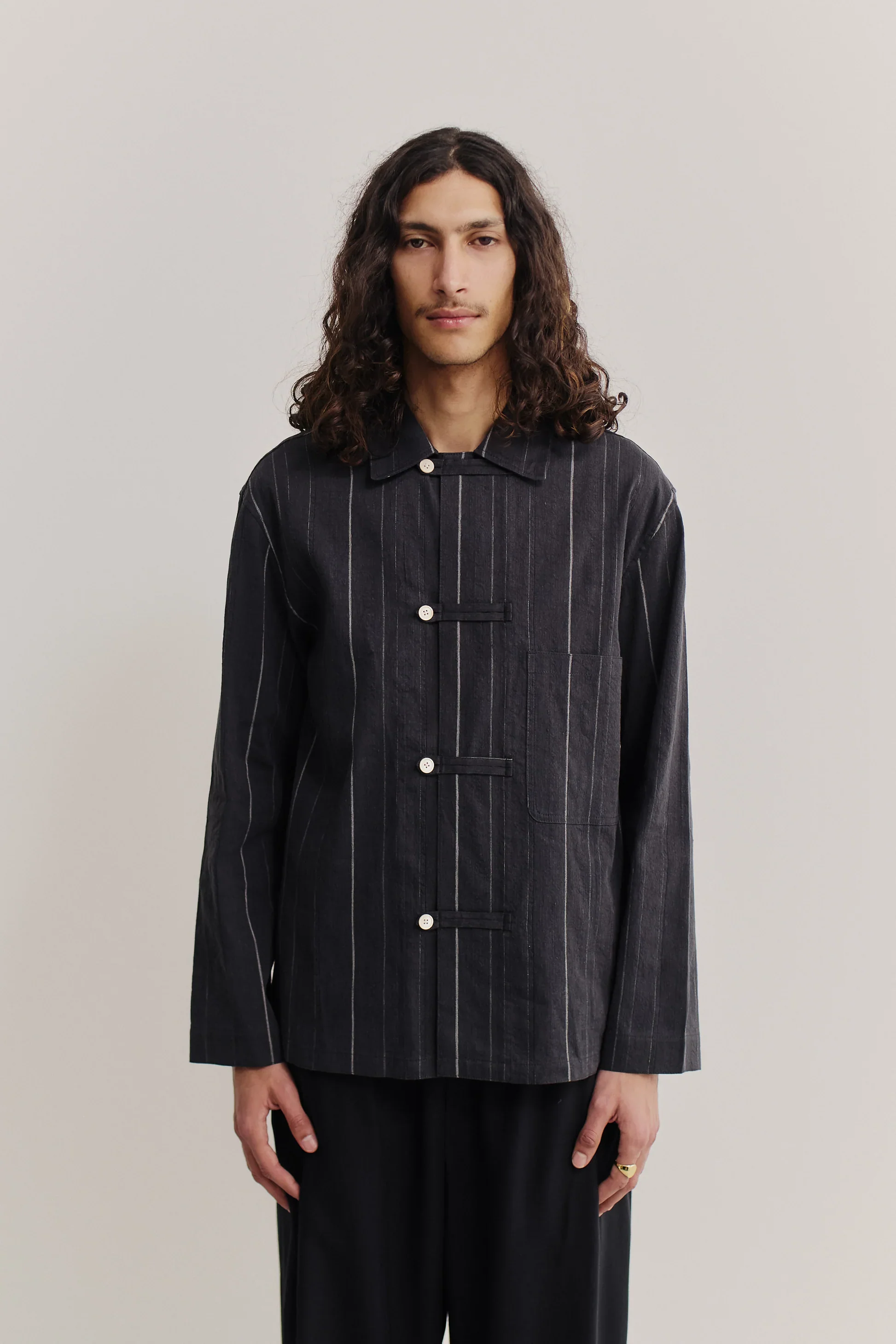 Matara Overshirt Black Chalk Stripe