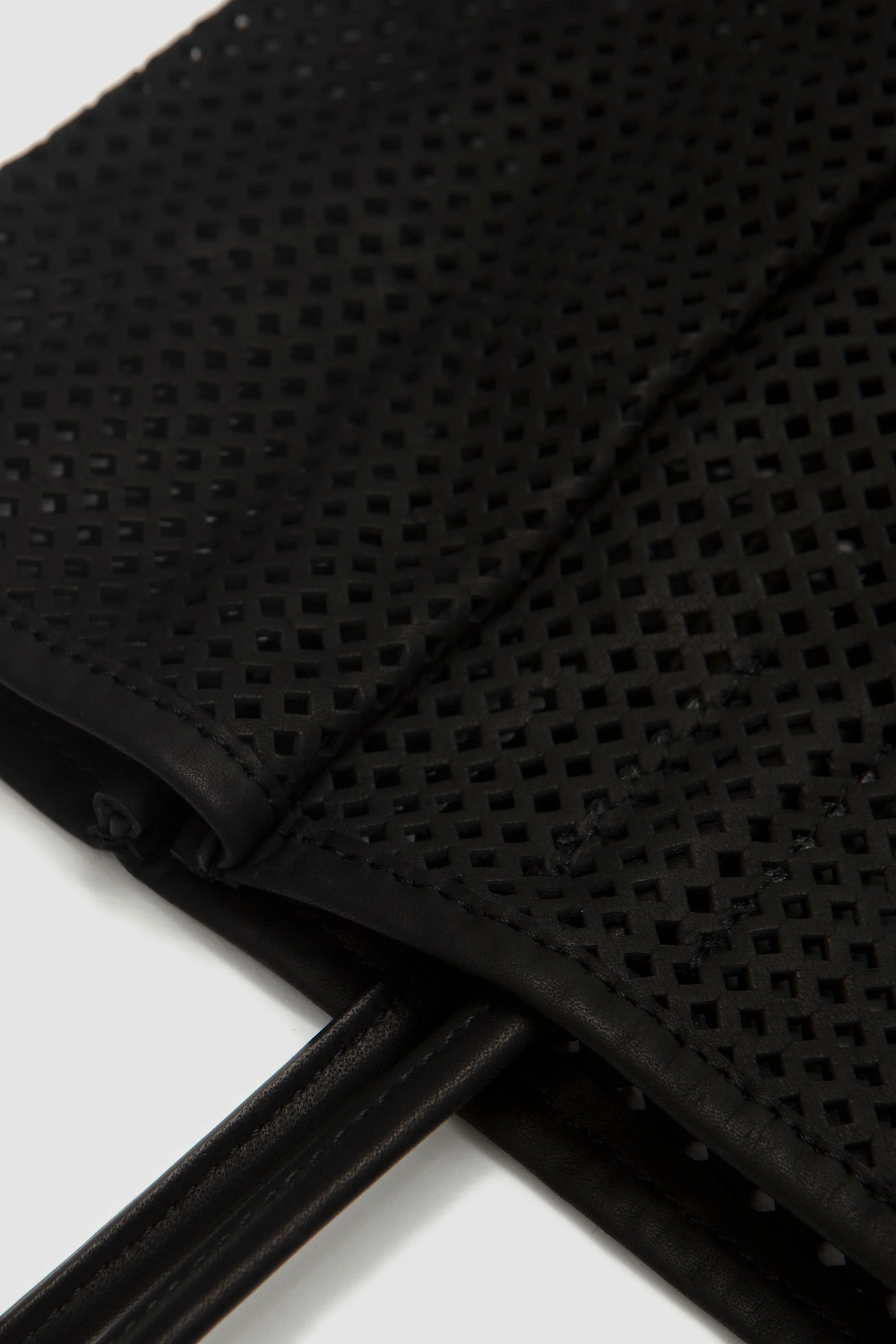 Washed Leather Mesh Tote Black - Image 3