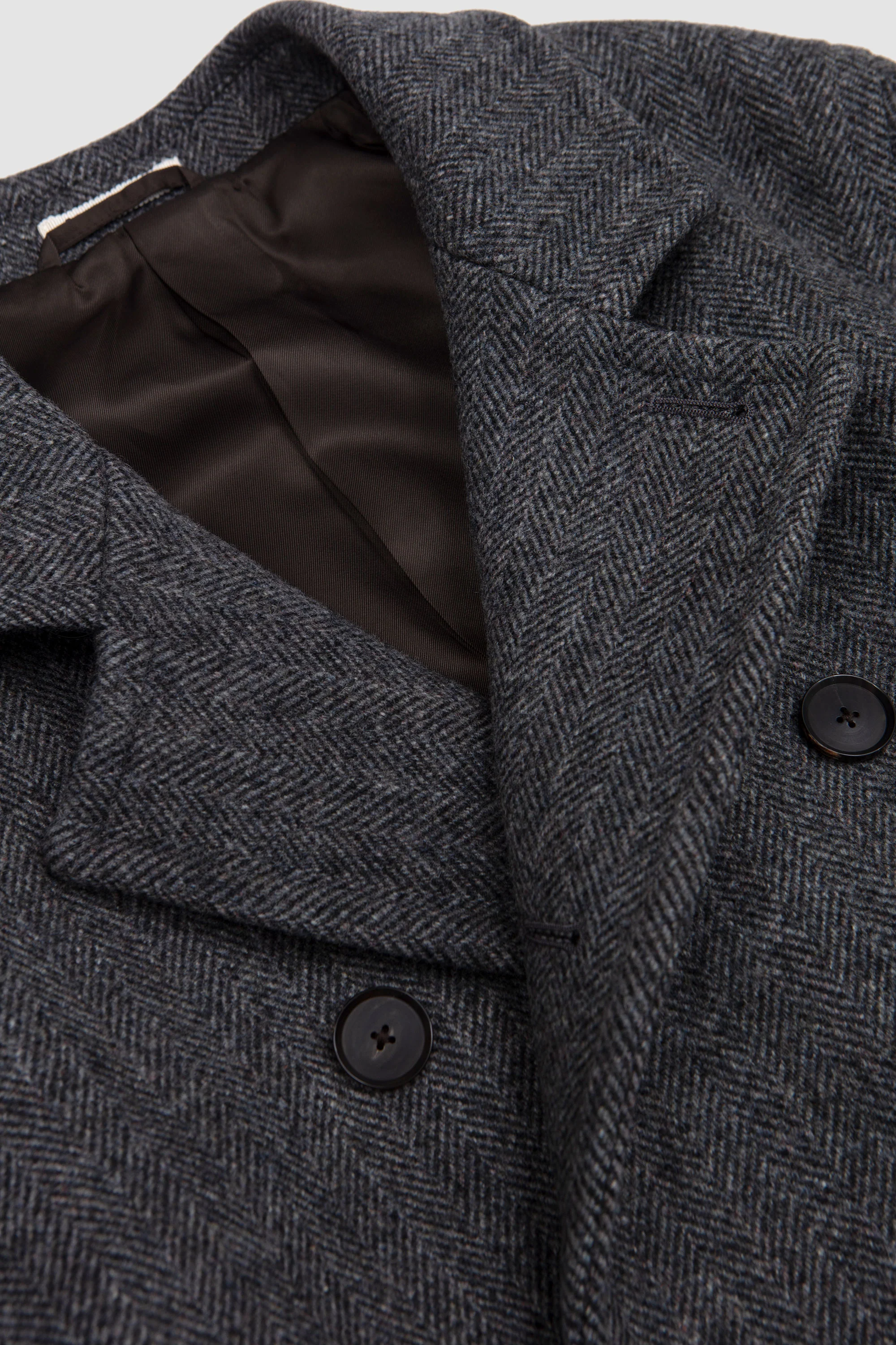 Shetland Wool Double Cloth Coat Gray Herringbone - Image 3