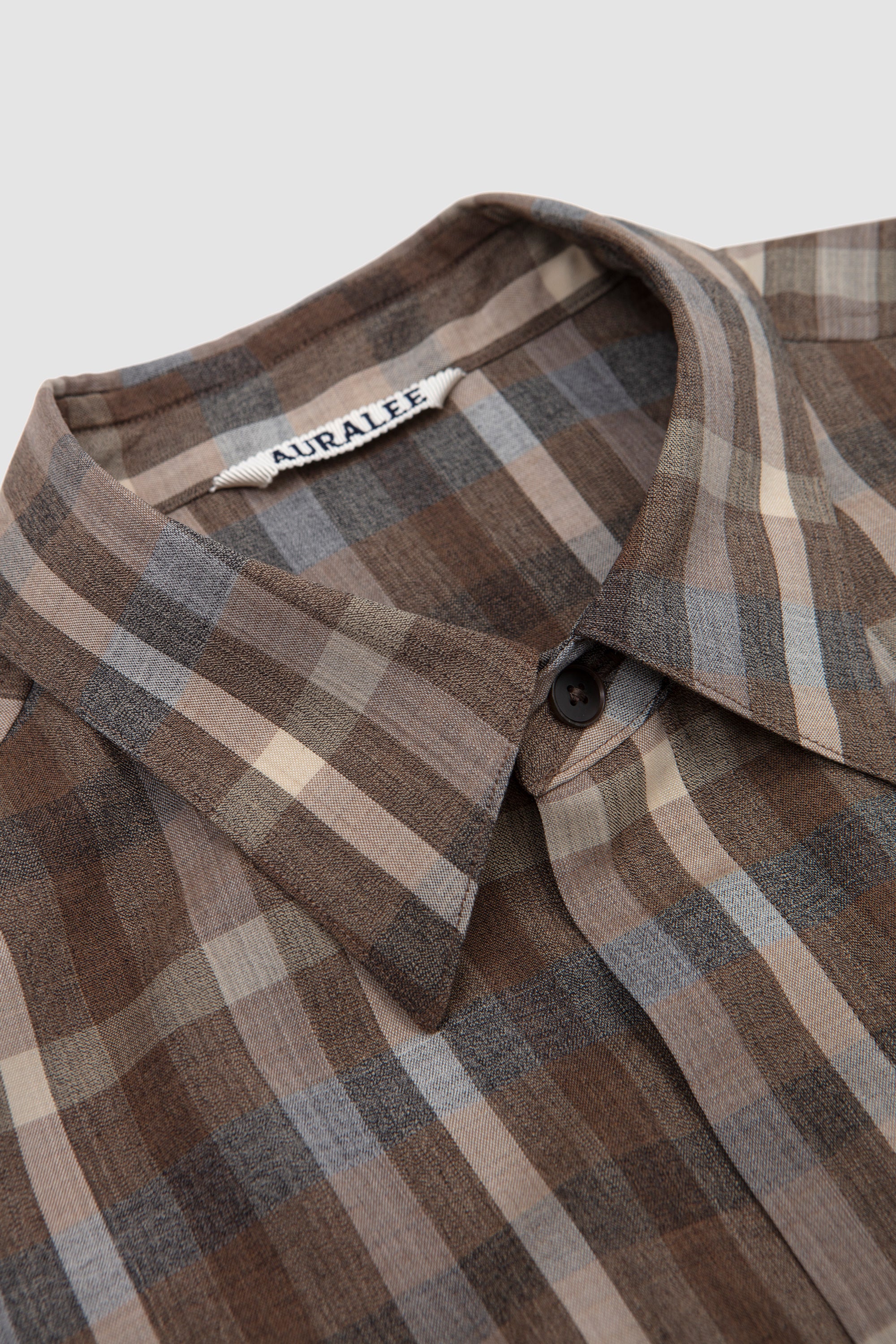 Super Fine Tropical Wool Half-Sleeve Shirt Top Brown Check - Image 3