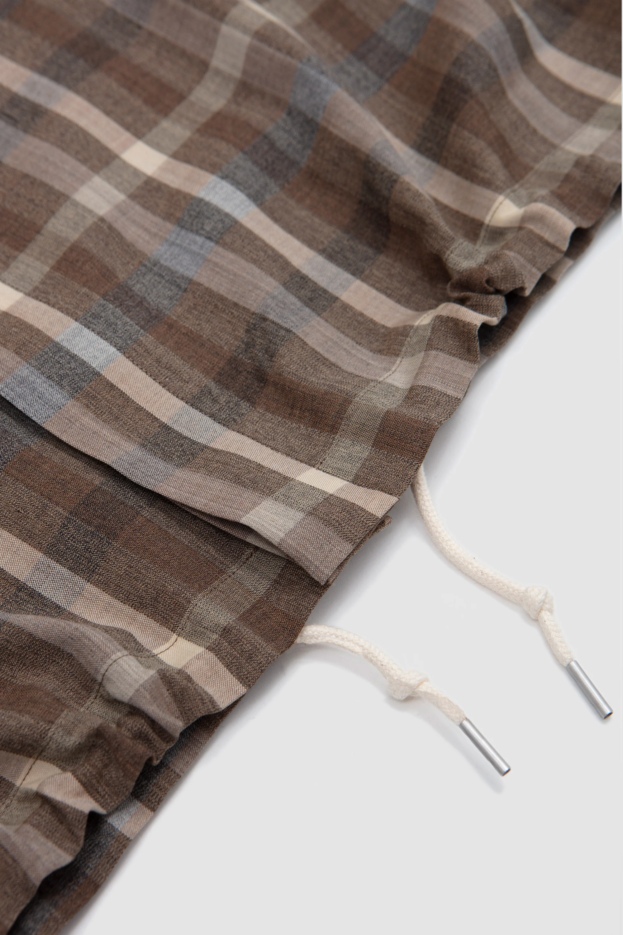 Super Fine Tropical Wool Half-Sleeve Shirt Top Brown Check - Image 4