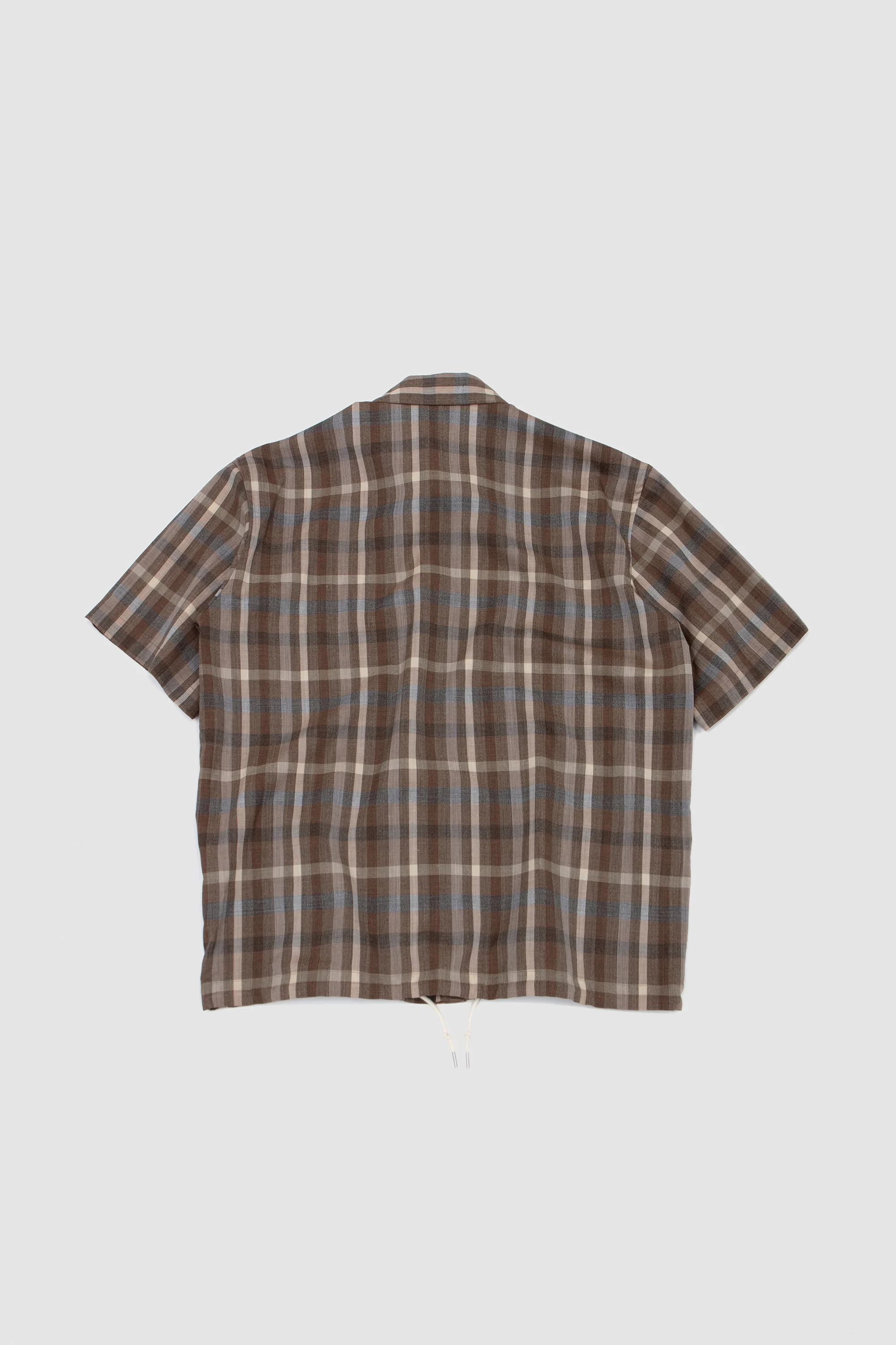 Super Fine Tropical Wool Half-Sleeve Shirt Top Brown Check - Image 5