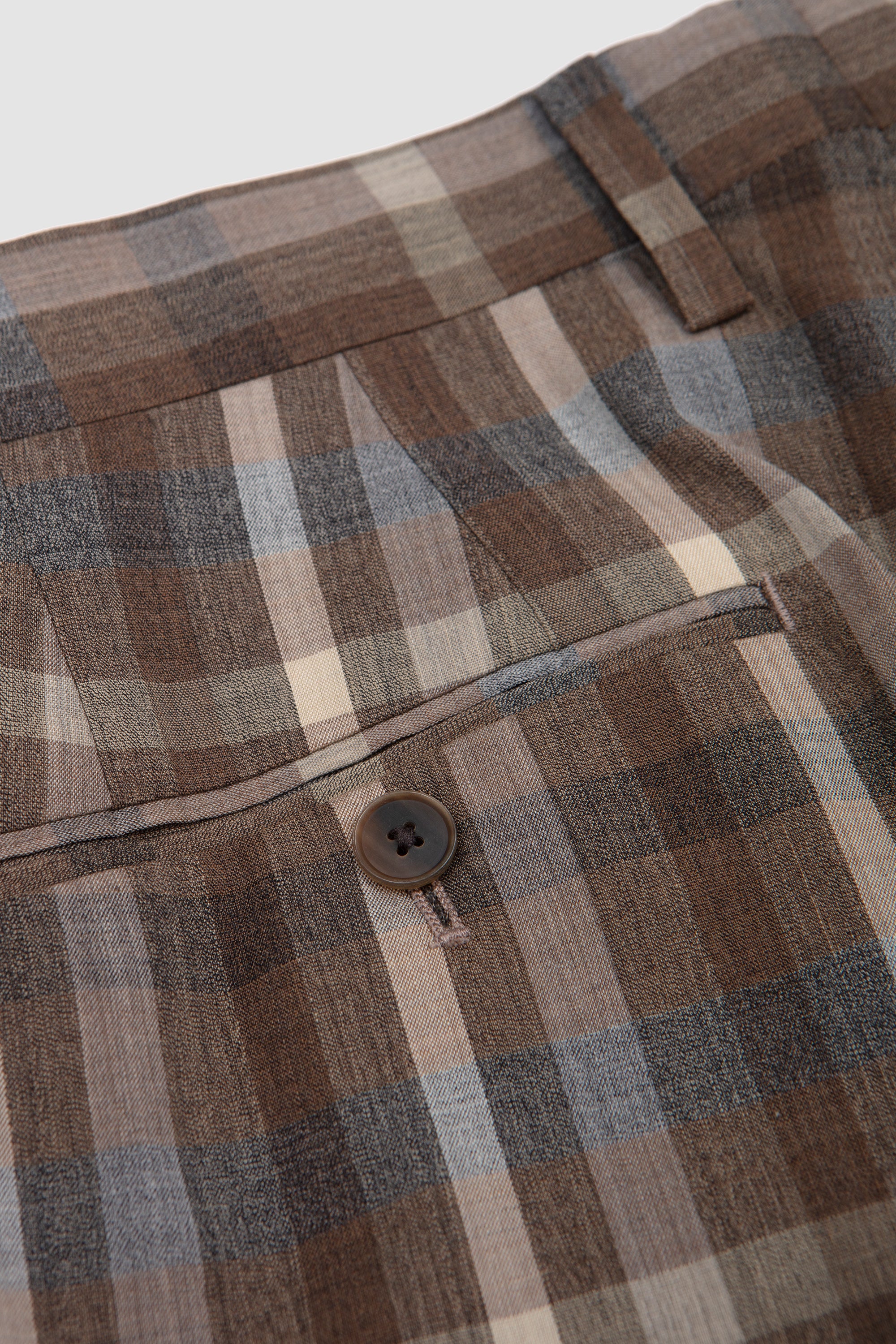 Super Fine Tropical Wool Two-Tuck Slacks Top Brown Check - Image 4
