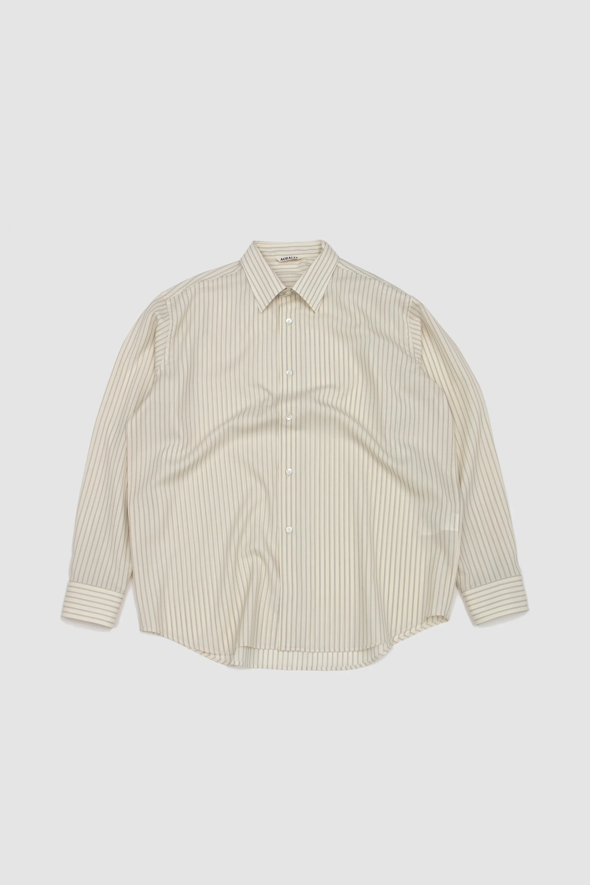 Super Fine Wool Shirt Ivory White Stripe