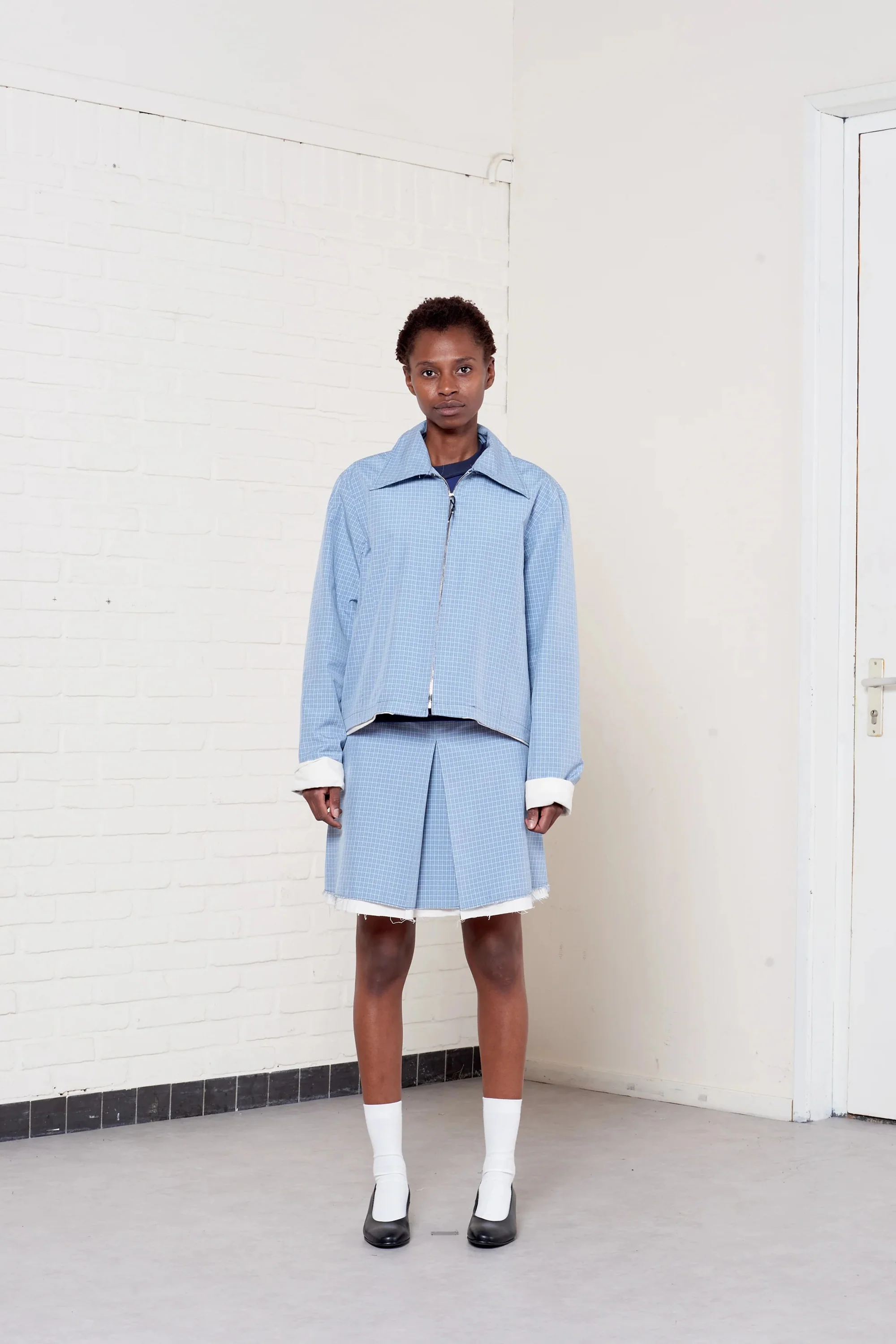 Fitted Zip Jacket Blue/ Grey/ White Check - Image 4
