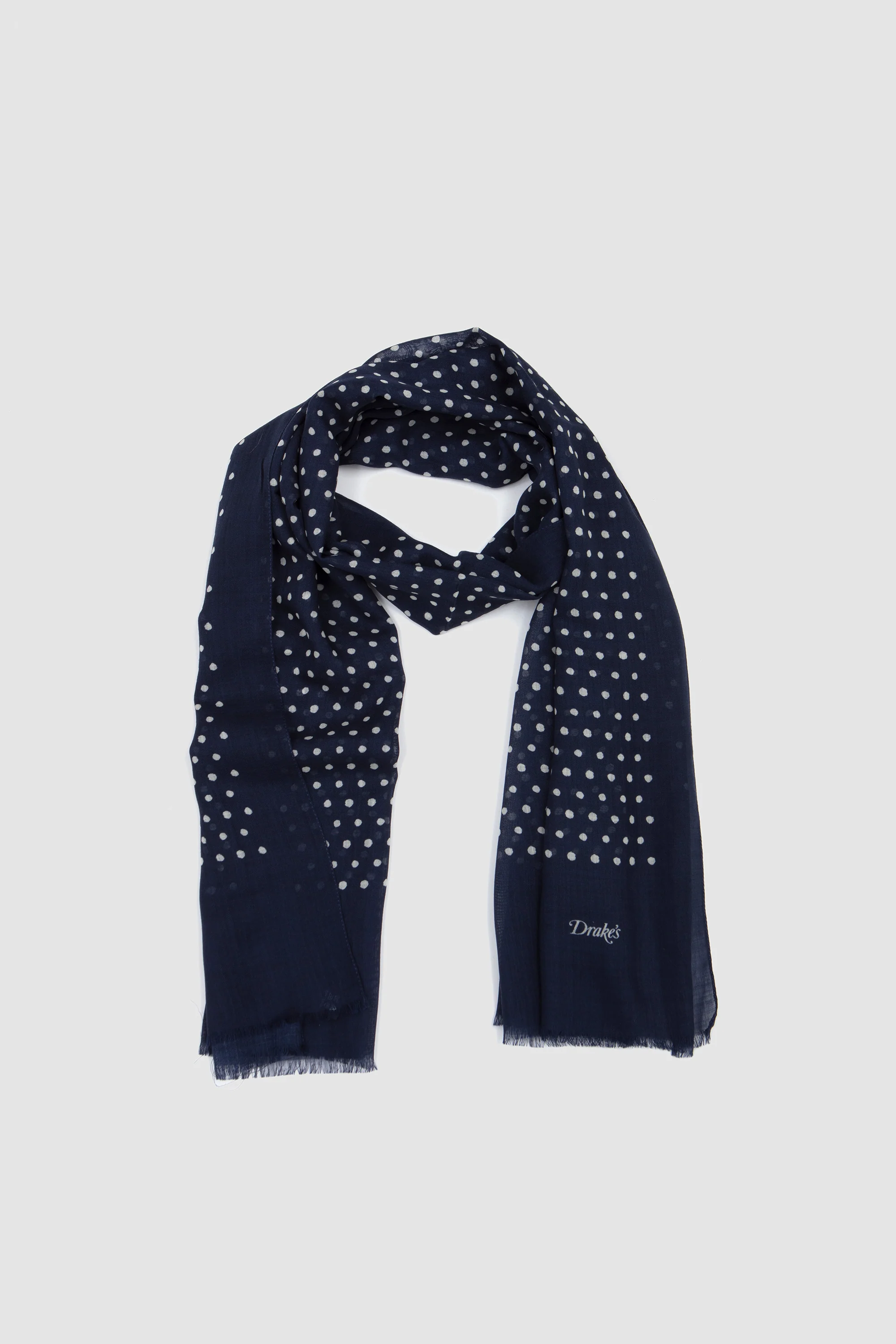 Polka Dot wool Scarf Navy - Image 4