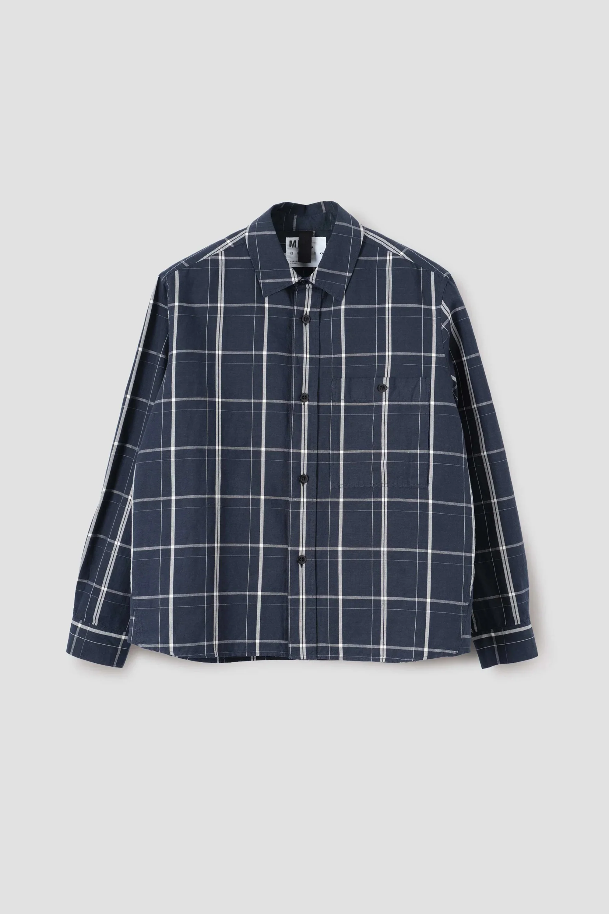 Overall Shirt Graphic Grid Check Cotton Slate Blue/ Off White - Image 5