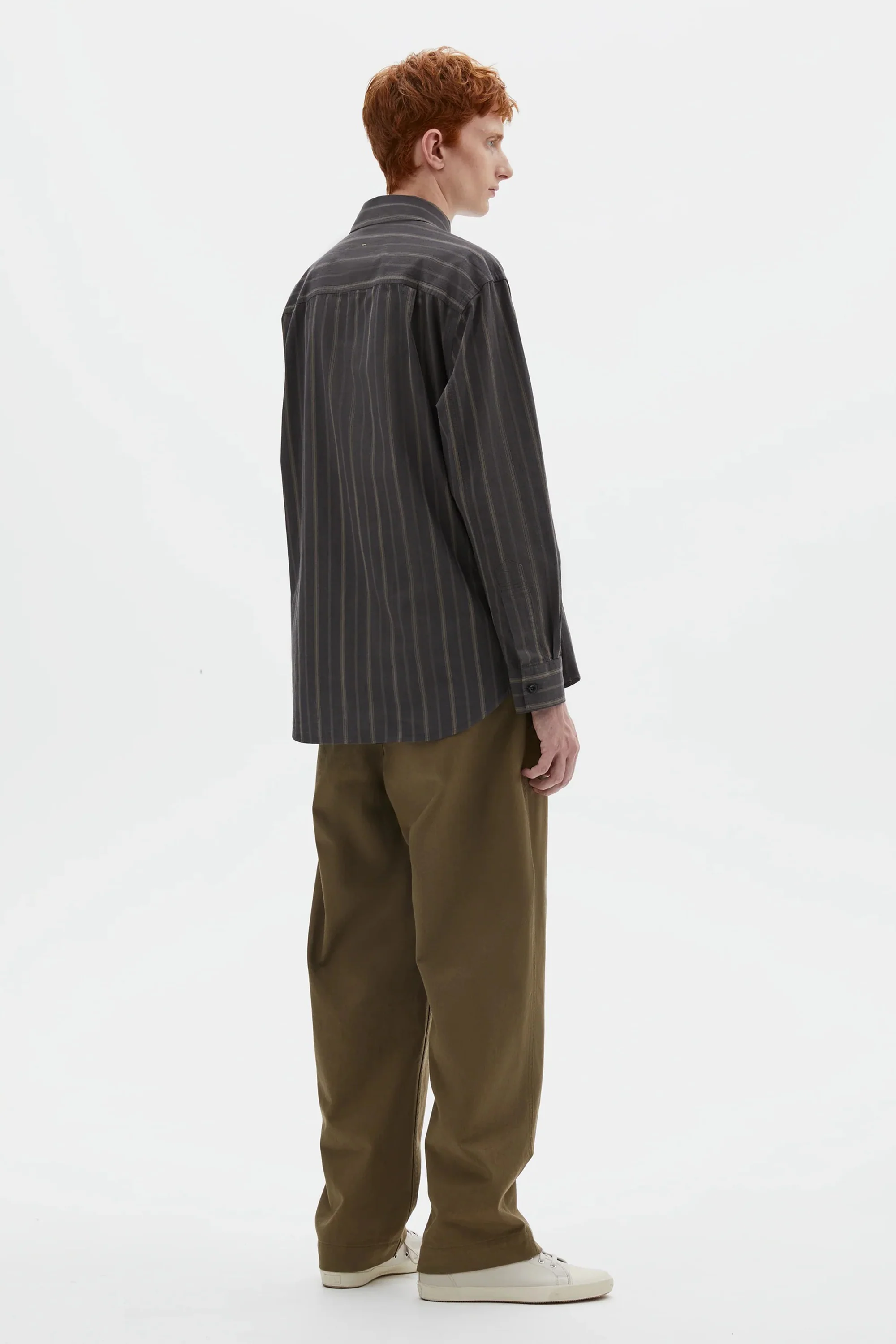 Basic Shirt Bold Stripe Cotton Off Black/ Khaki - Image 4