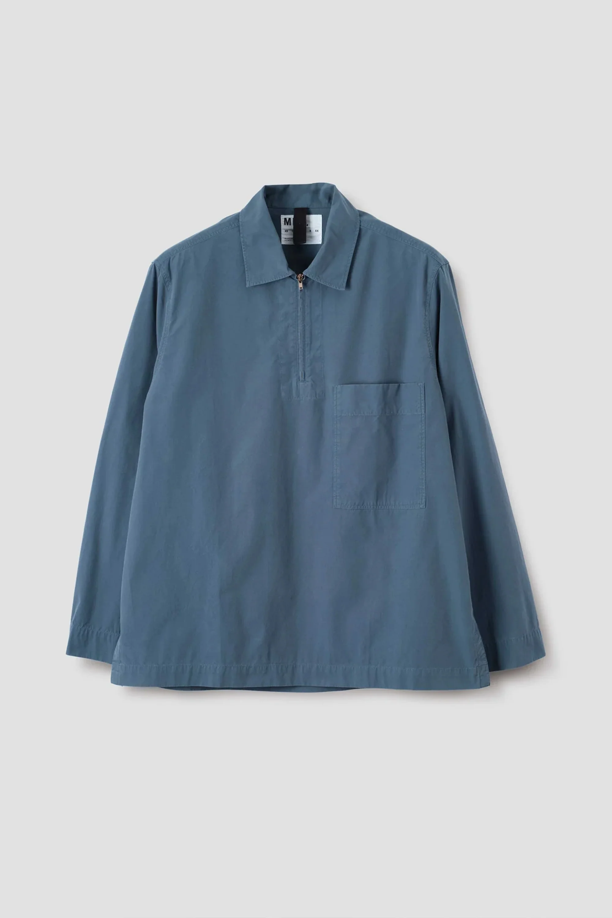 Long Sleeve Half Zip Pull On Shirt Sanded Cotton Poplin Uniform Blue - Image 3