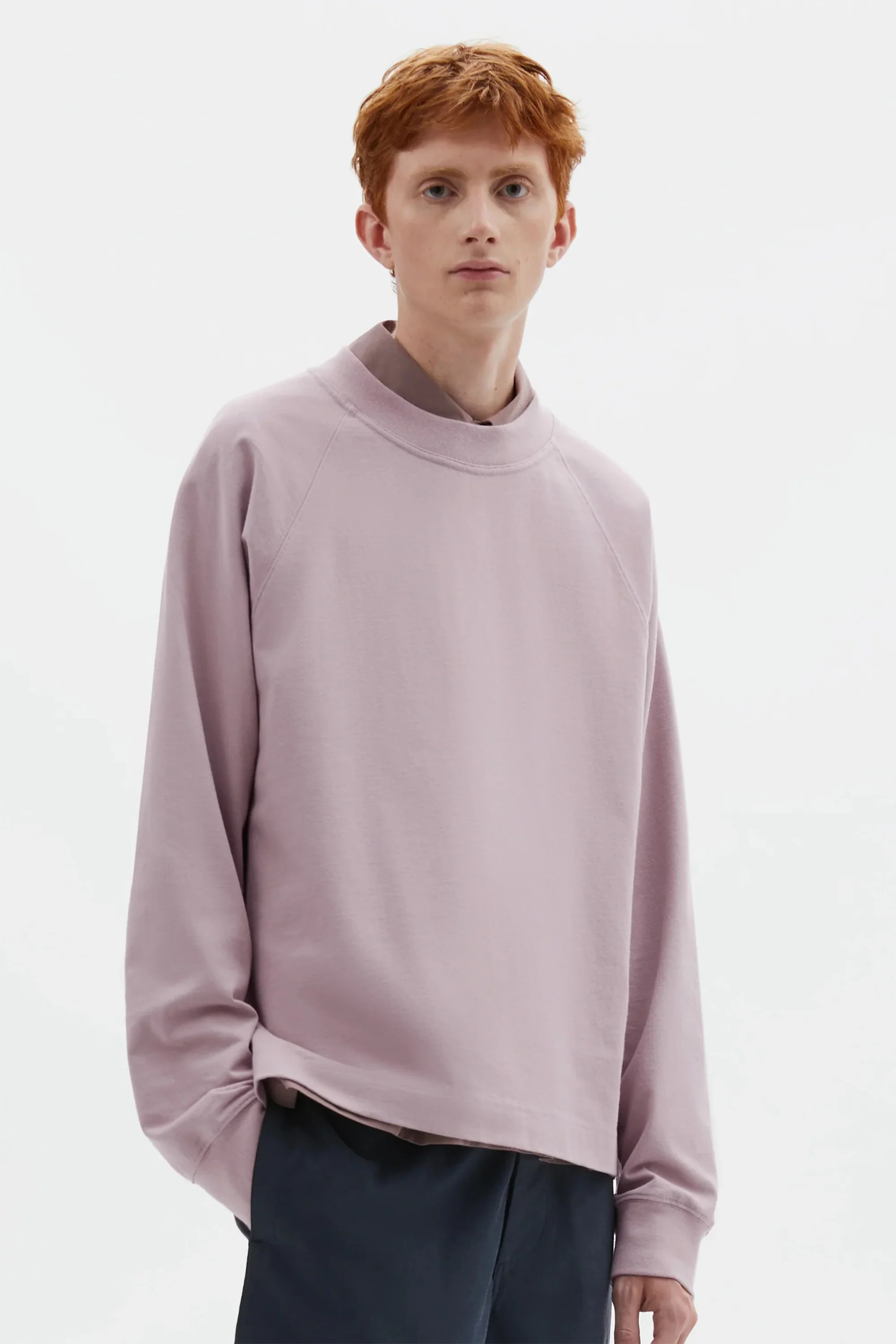 Mock Neck T-Shirt Dry Cotton Jersey Heather - Image 2