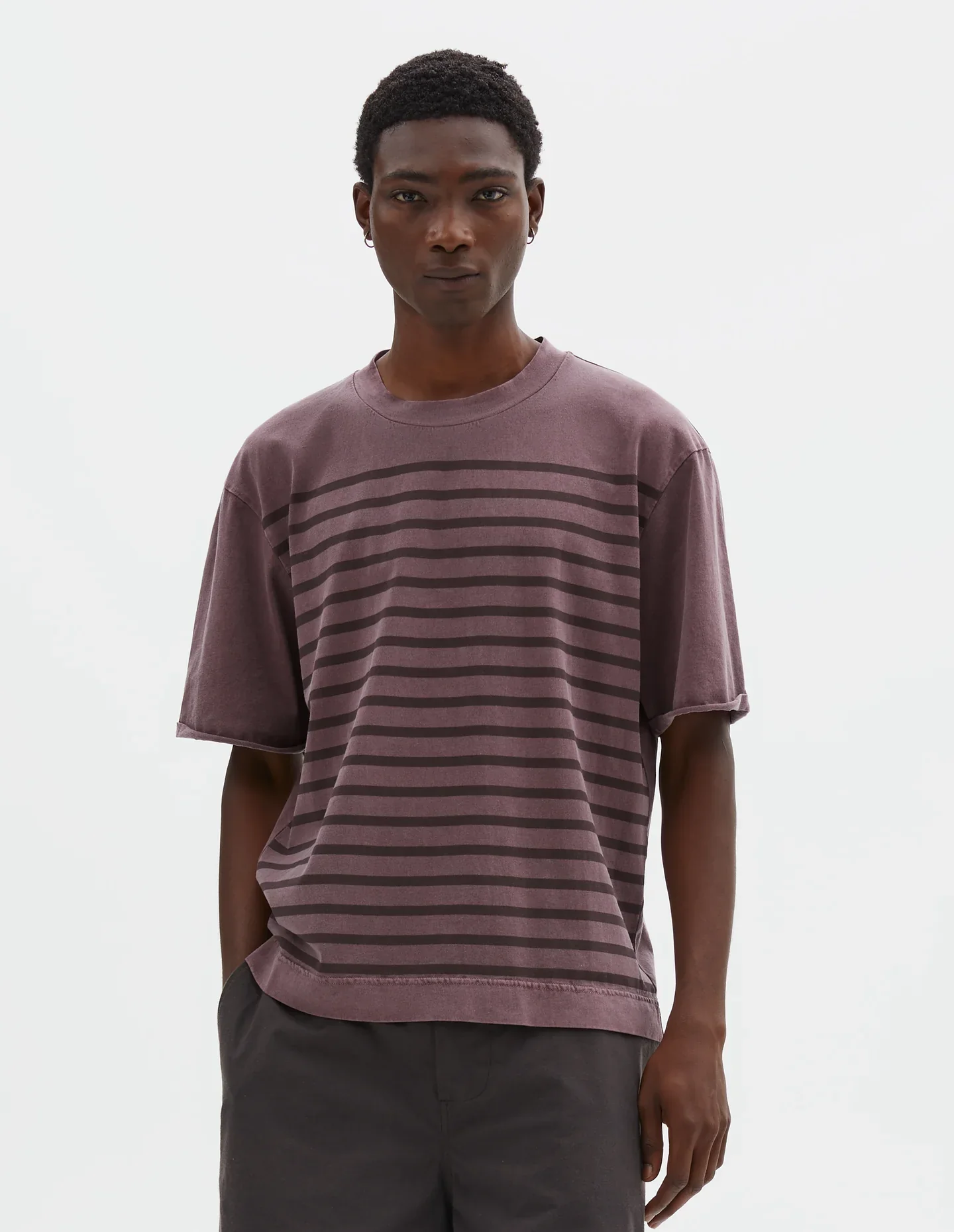 Overdye Stripe T-Shirt Lightweight Dry Jersey Berry/ Mahogany - Image 2