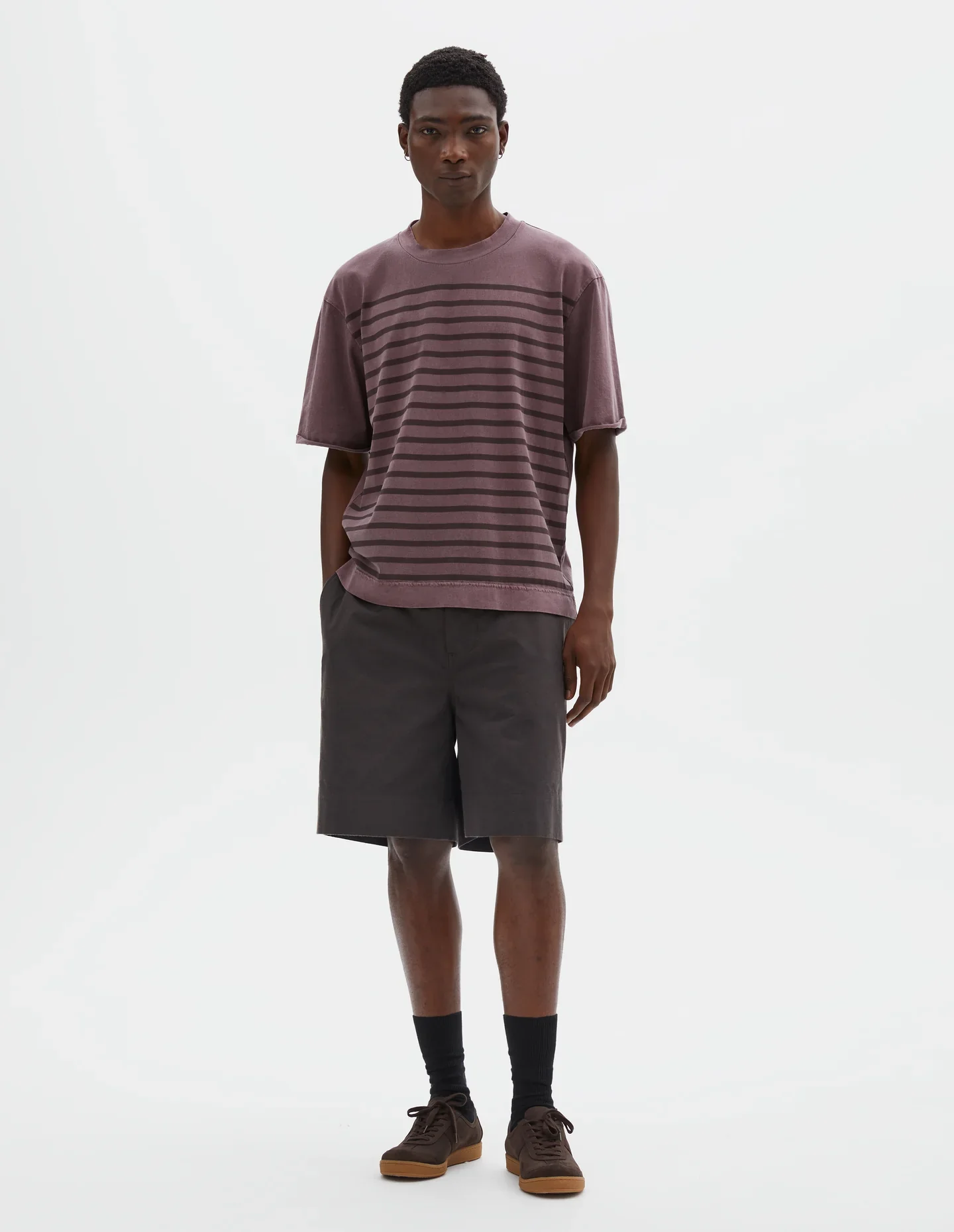 Overdye Stripe T-Shirt Lightweight Dry Jersey Berry/ Mahogany - Image 3