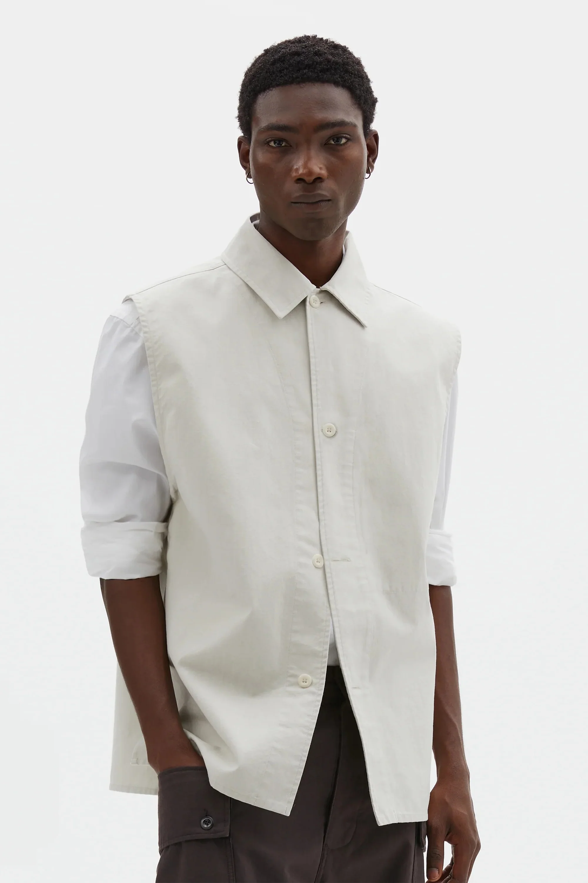 Sleeveless Overshirt Irregular Cotton Drill Chalk - Image 2
