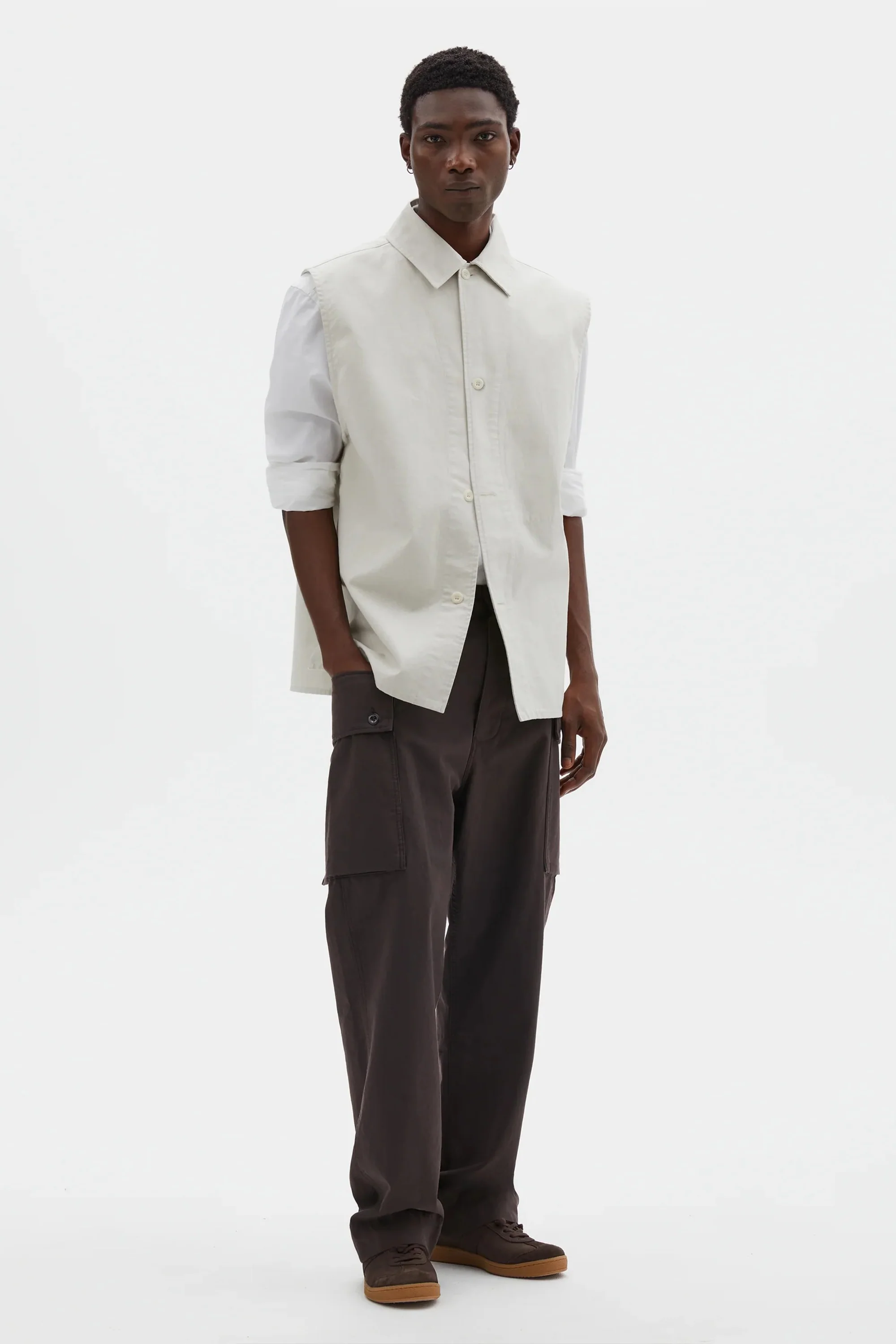 Sleeveless Overshirt Irregular Cotton Drill Chalk - Image 3
