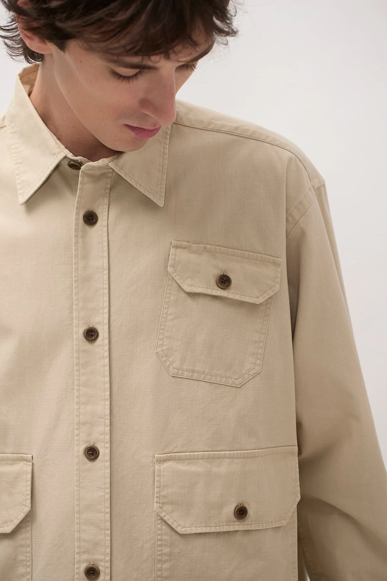 Espevik Faded Pigment Dyed Oversize Utility Shirt Tan - Image 4