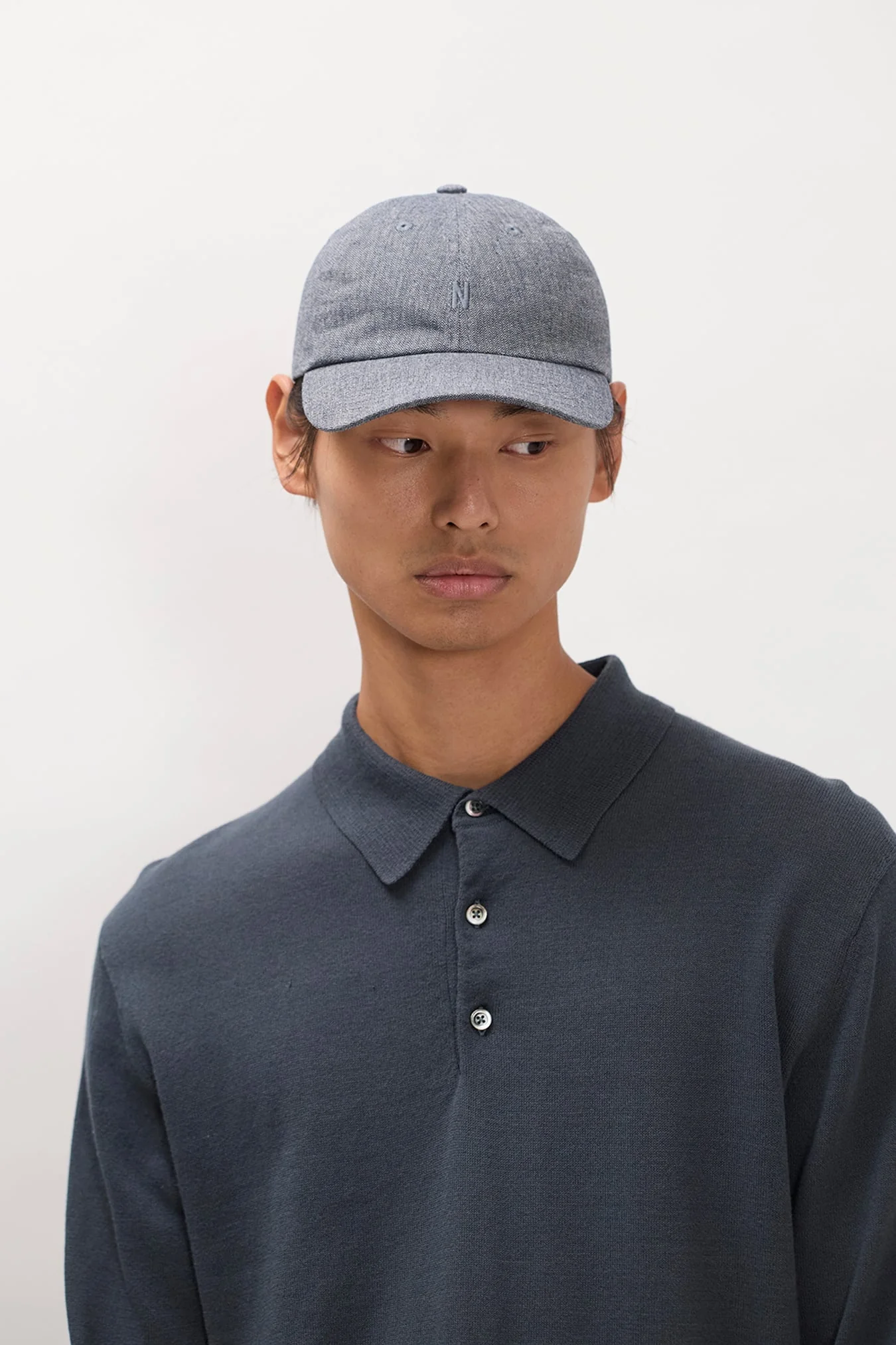 Mini Herringbone Twill 6-Panel Cap Dark Navy - Image 4