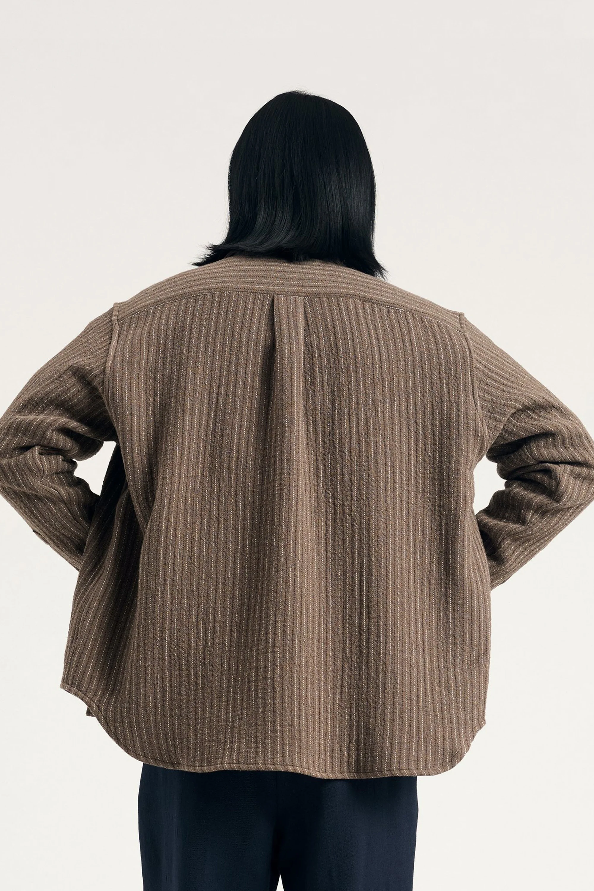 Ole Oversized Wool Stripe Shirt Seal Brown - Image 3