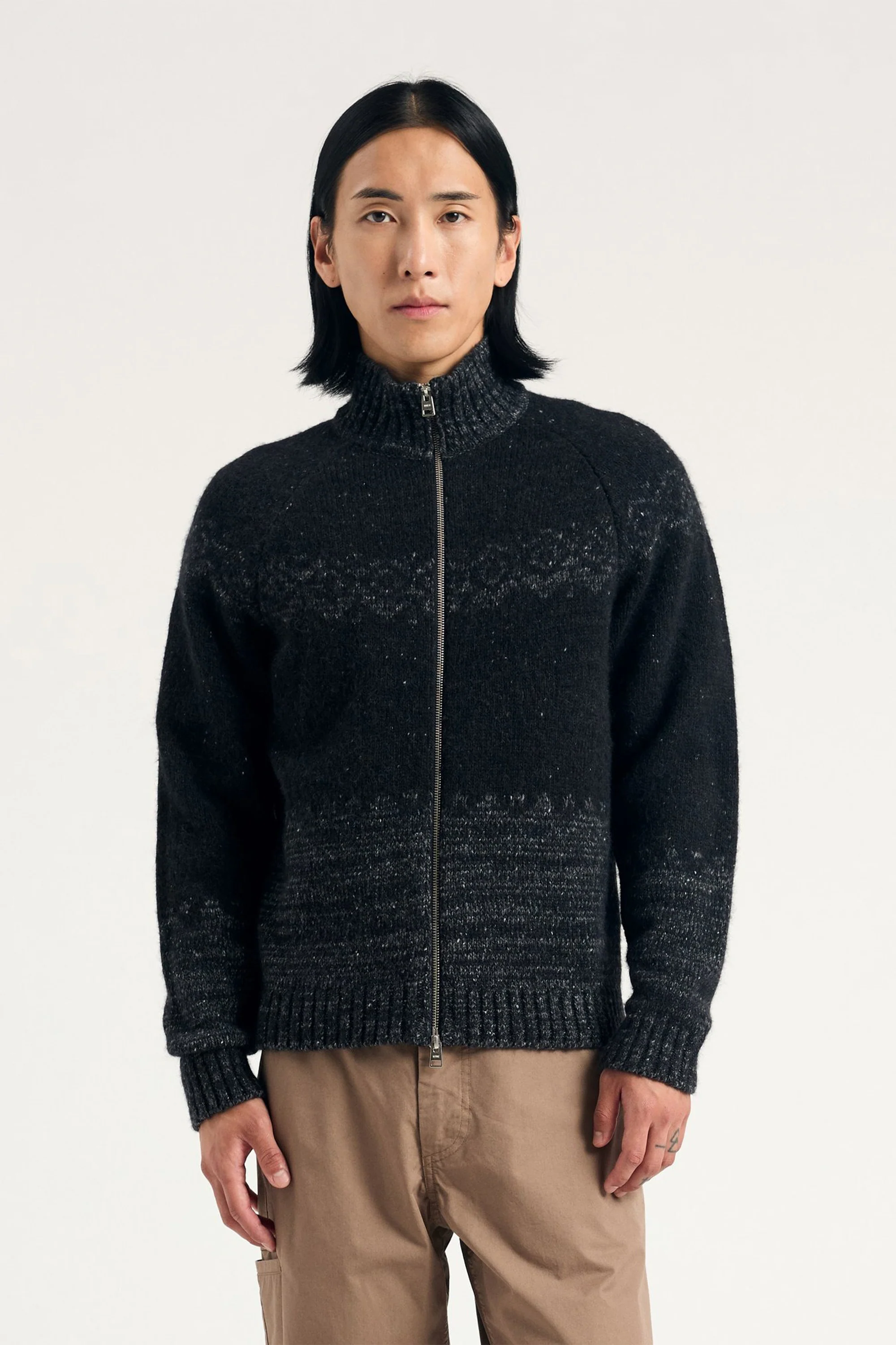 Ulf Full Zip Fairisle Cardigan Dark Grey Melange - Image 2