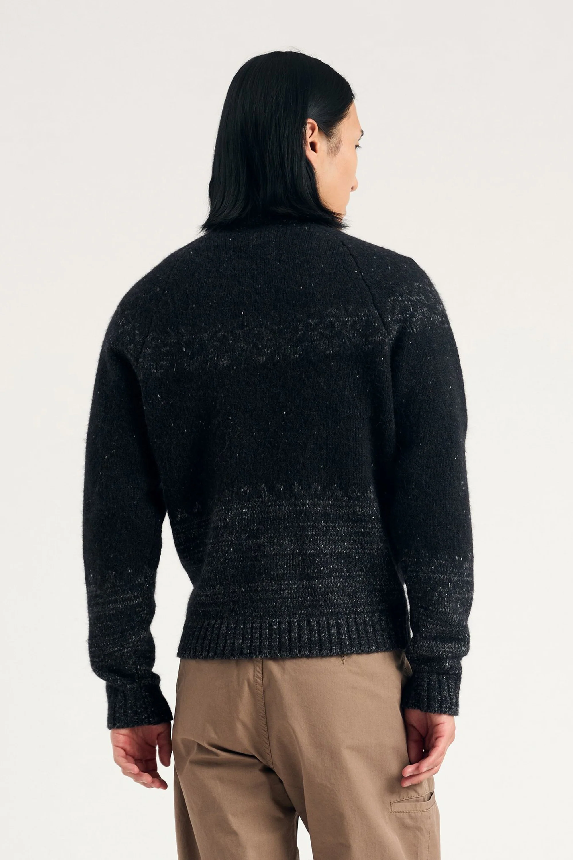 Ulf Full Zip Fairisle Cardigan Dark Grey Melange - Image 3