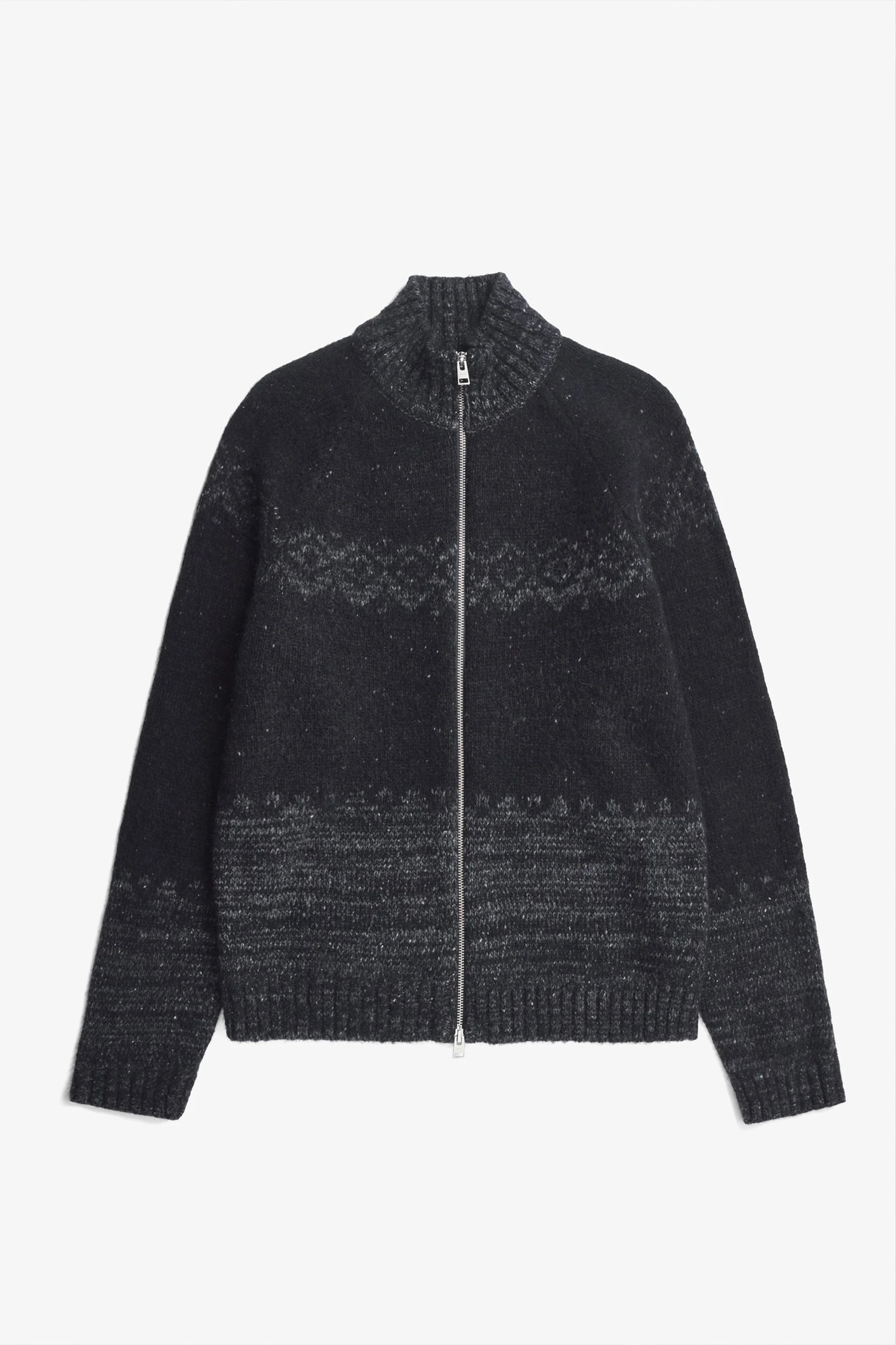 Ulf Full Zip Fairisle Cardigan Dark Grey Melange - Image 5