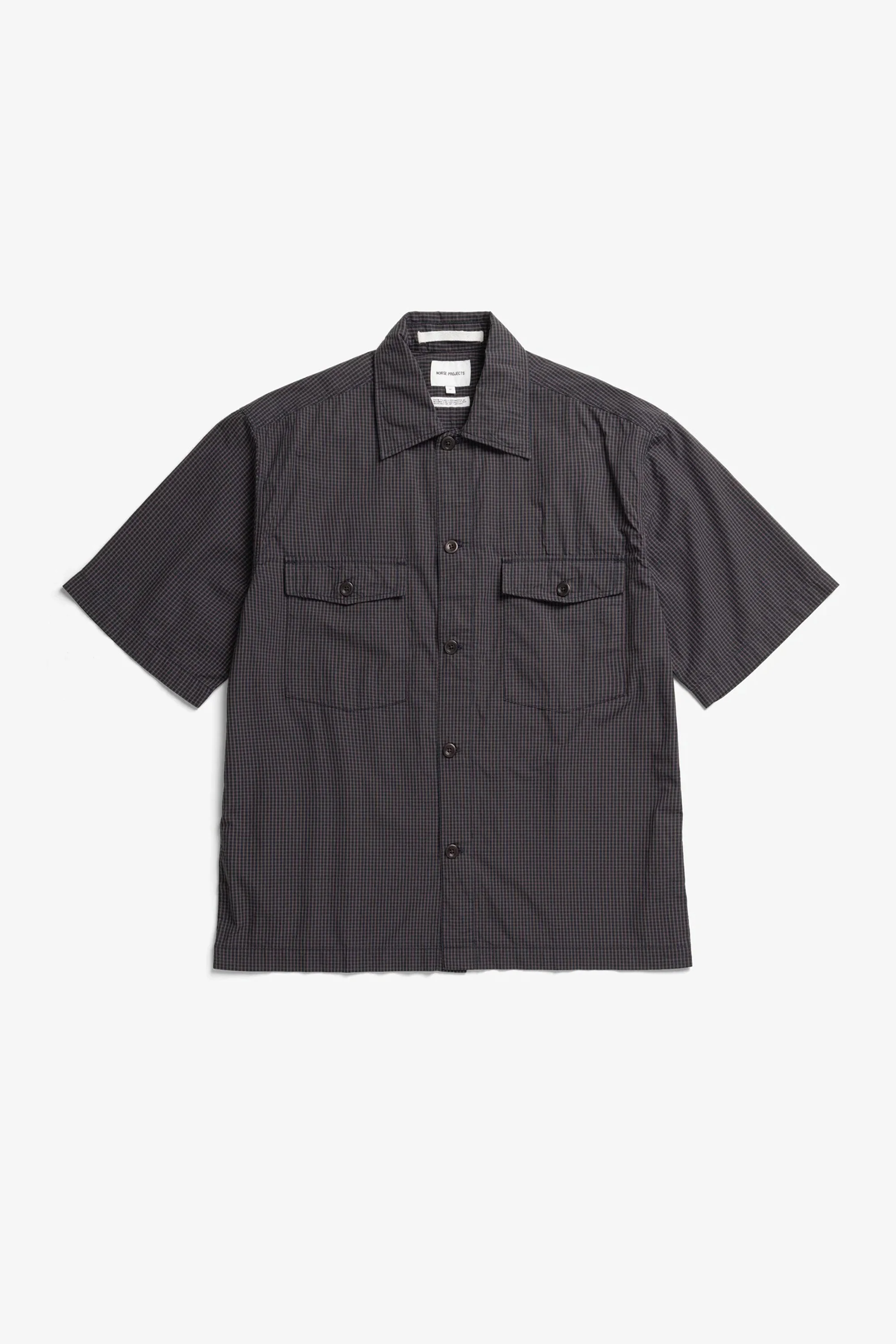 Vestervig Checked SS Safari Shirt Dark Navy Check - Image 4