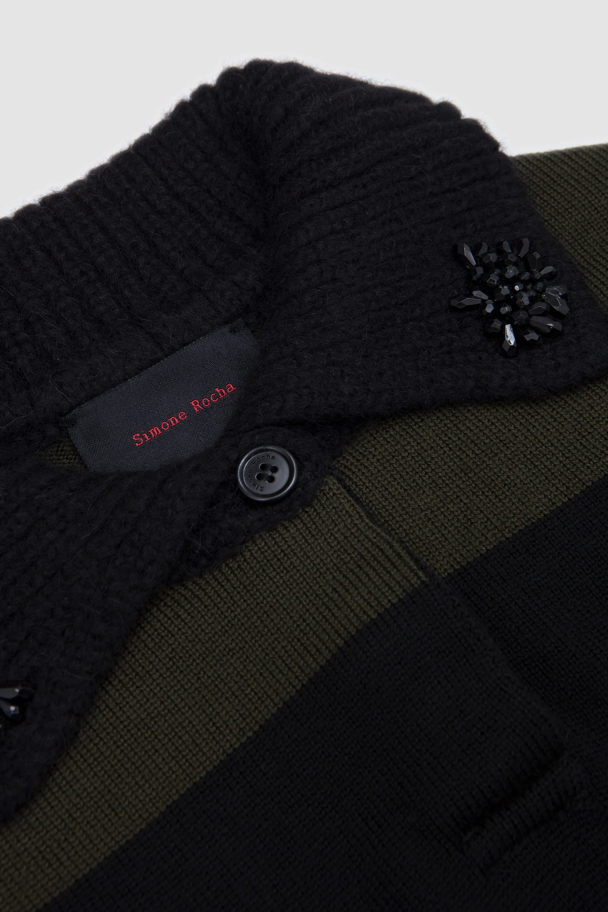 Fuzzy Collar Striped Rugby Knit Jumper W/ EMB Khaki/ Black Jet - Image 7