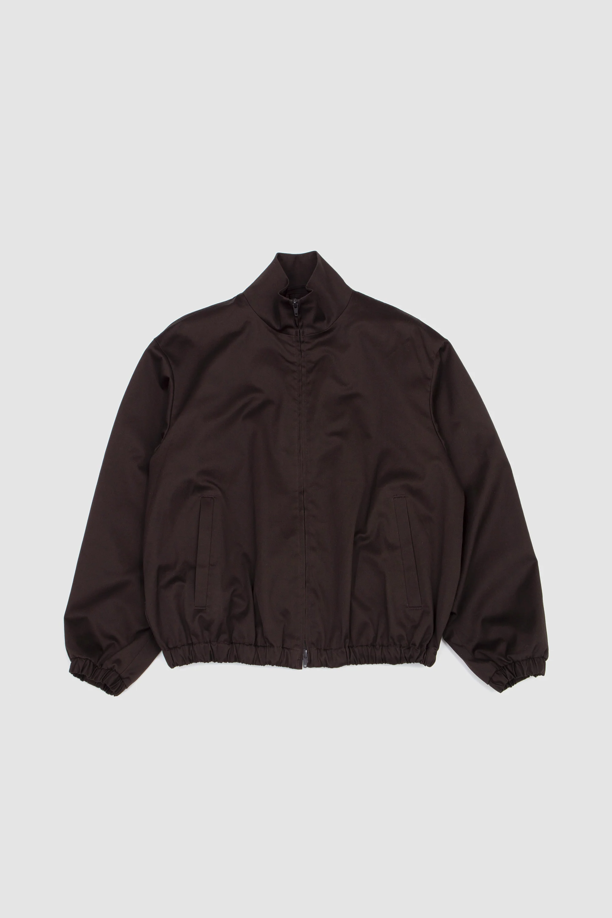 Cotton Satin Shirred Light Zip Jacket Dark Brown - Image 2