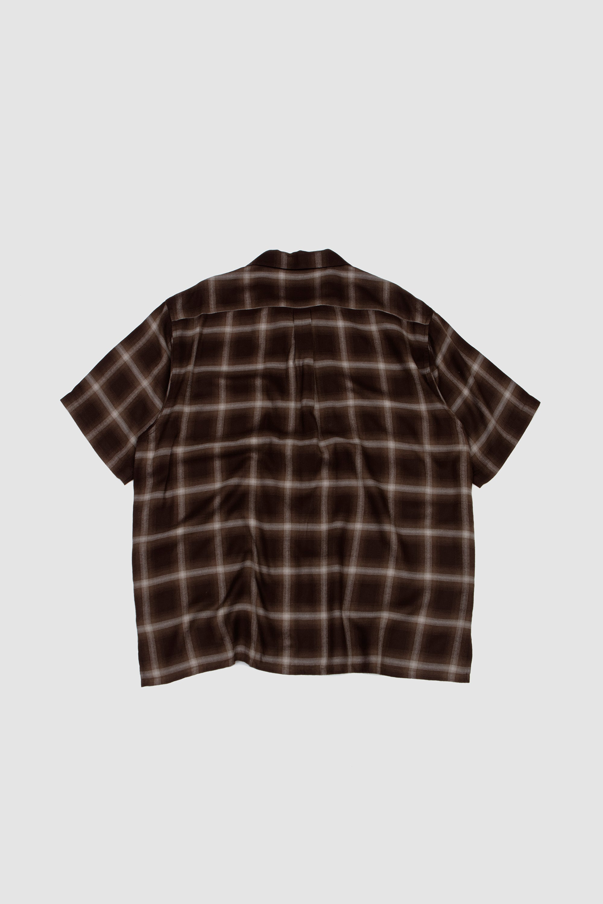 Ly/Vis Check Oversized Open Collar SS Shirt Brown Ombre - Image 5