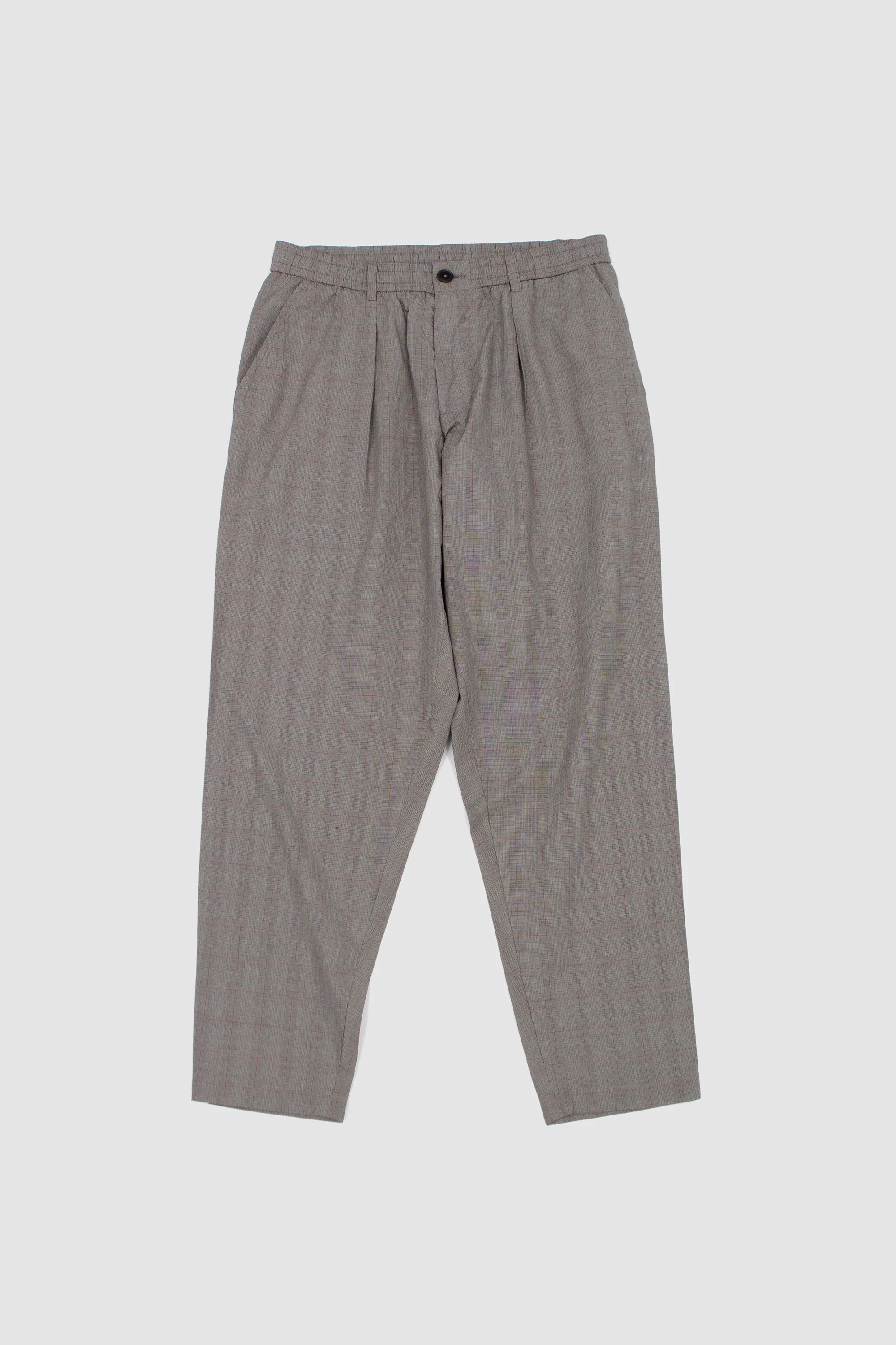 Pleated Track Pant Wales Glen Check Grey Brown - Image 2