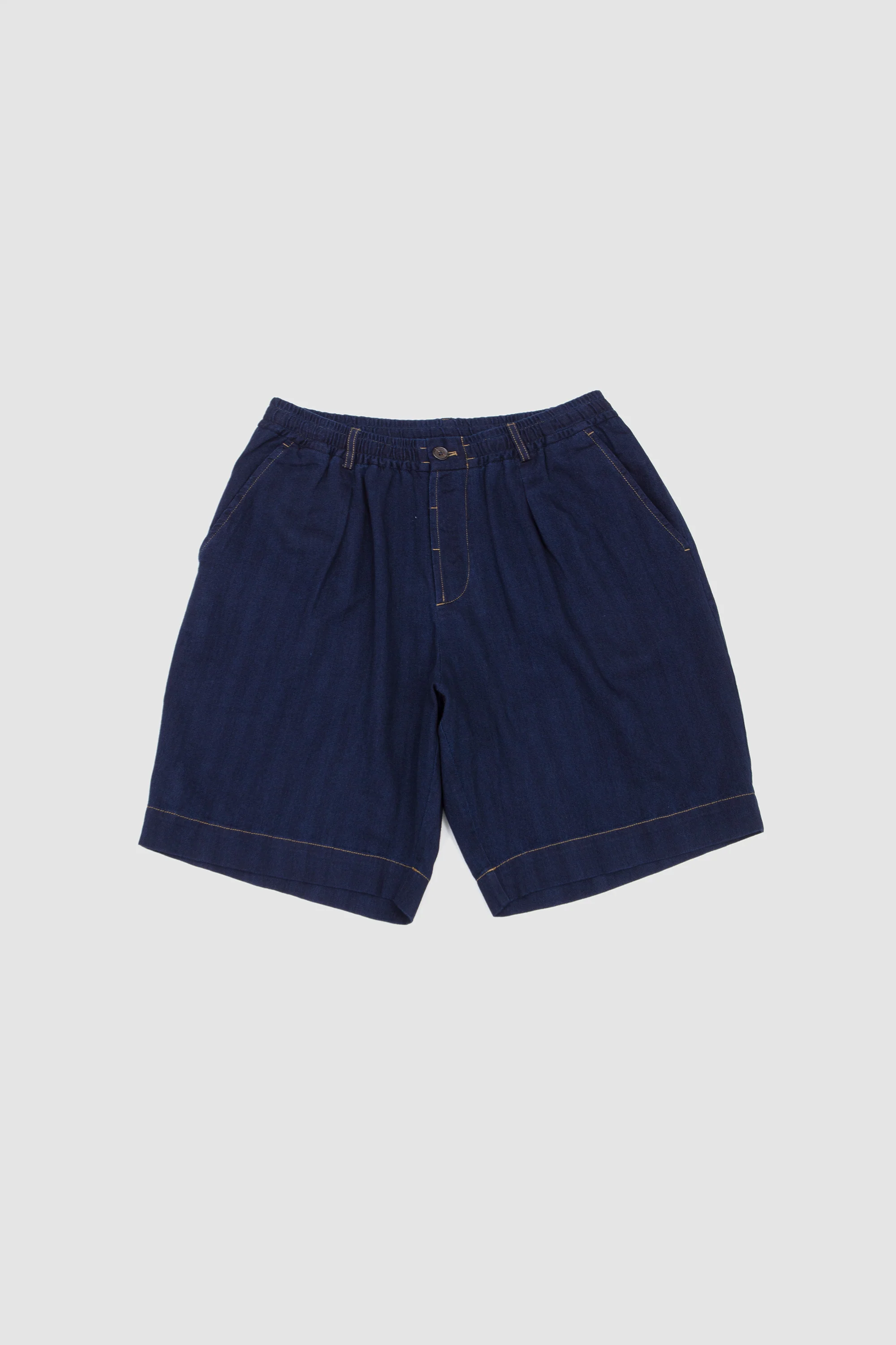 Pleated Track Short Herringbone Rec. Cotton Indigo - Image 2